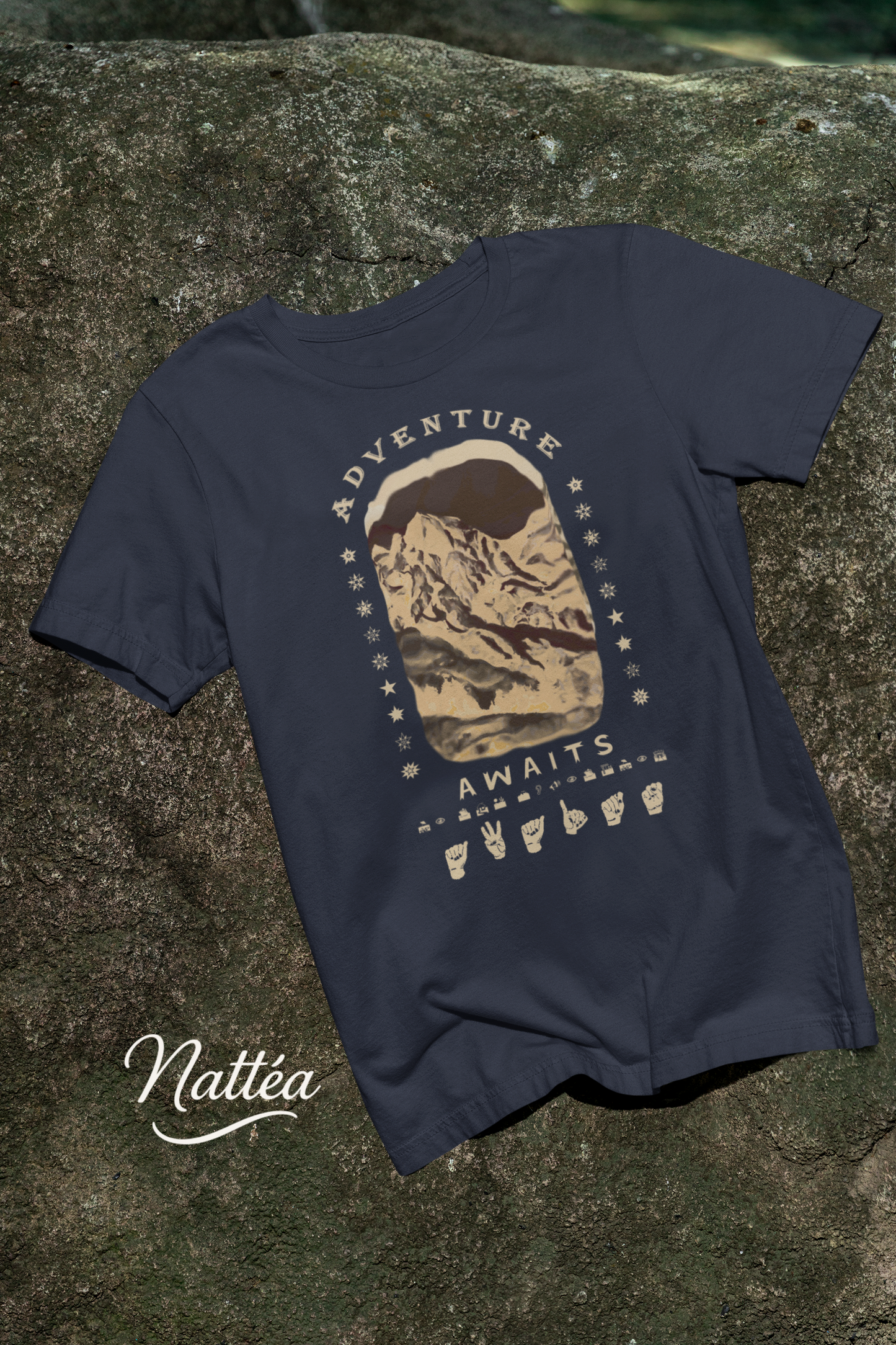Adventure Awaits T-Shirt – ASL Vintage Dark Mountain Scene from Oil Painting