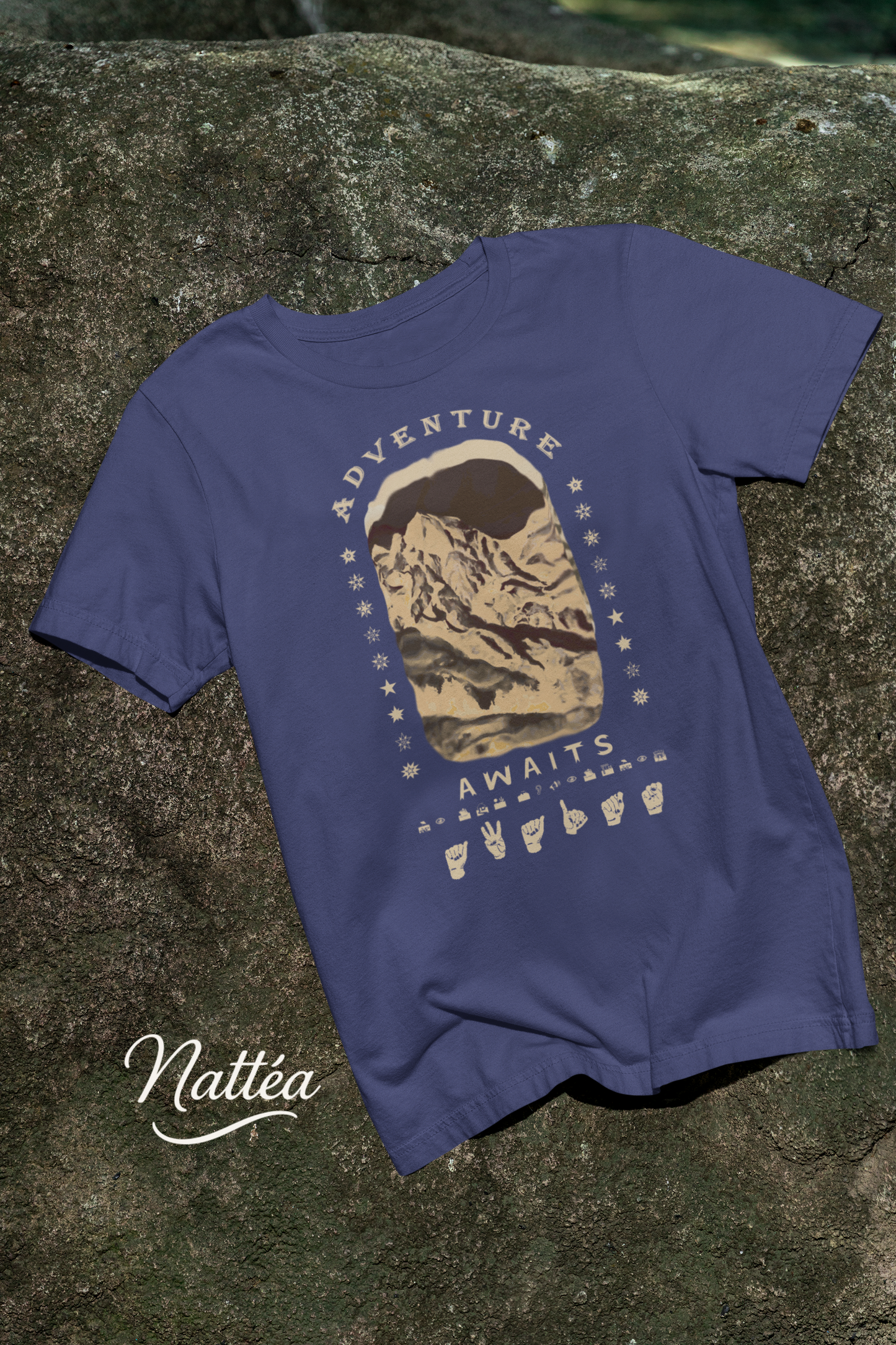 Adventure Awaits T-Shirt – ASL Vintage Dark Mountain Scene from Oil Painting