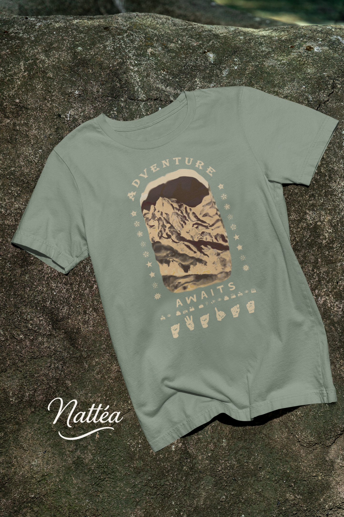 Adventure Awaits T-Shirt – ASL Vintage Dark Mountain Scene from Oil Painting