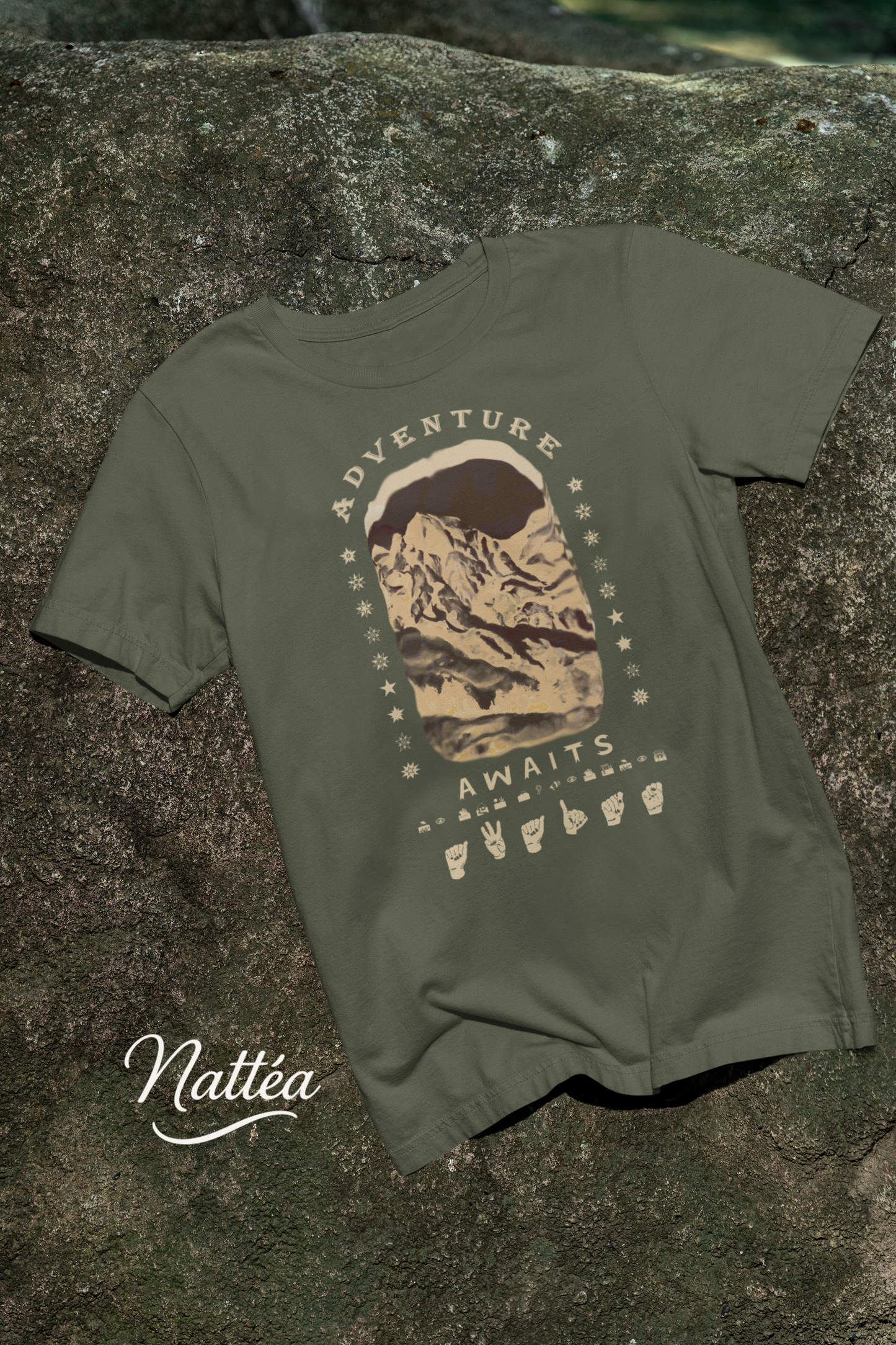 Adventure Awaits T-Shirt – ASL Vintage Dark Mountain Scene from Oil Painting