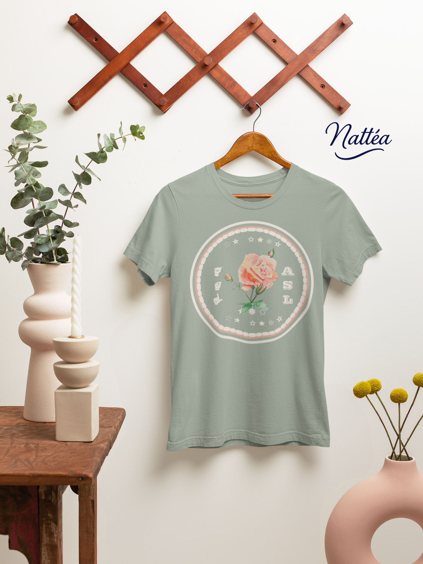 ASL T-Shirt – Pastel Rose Design from Original Art