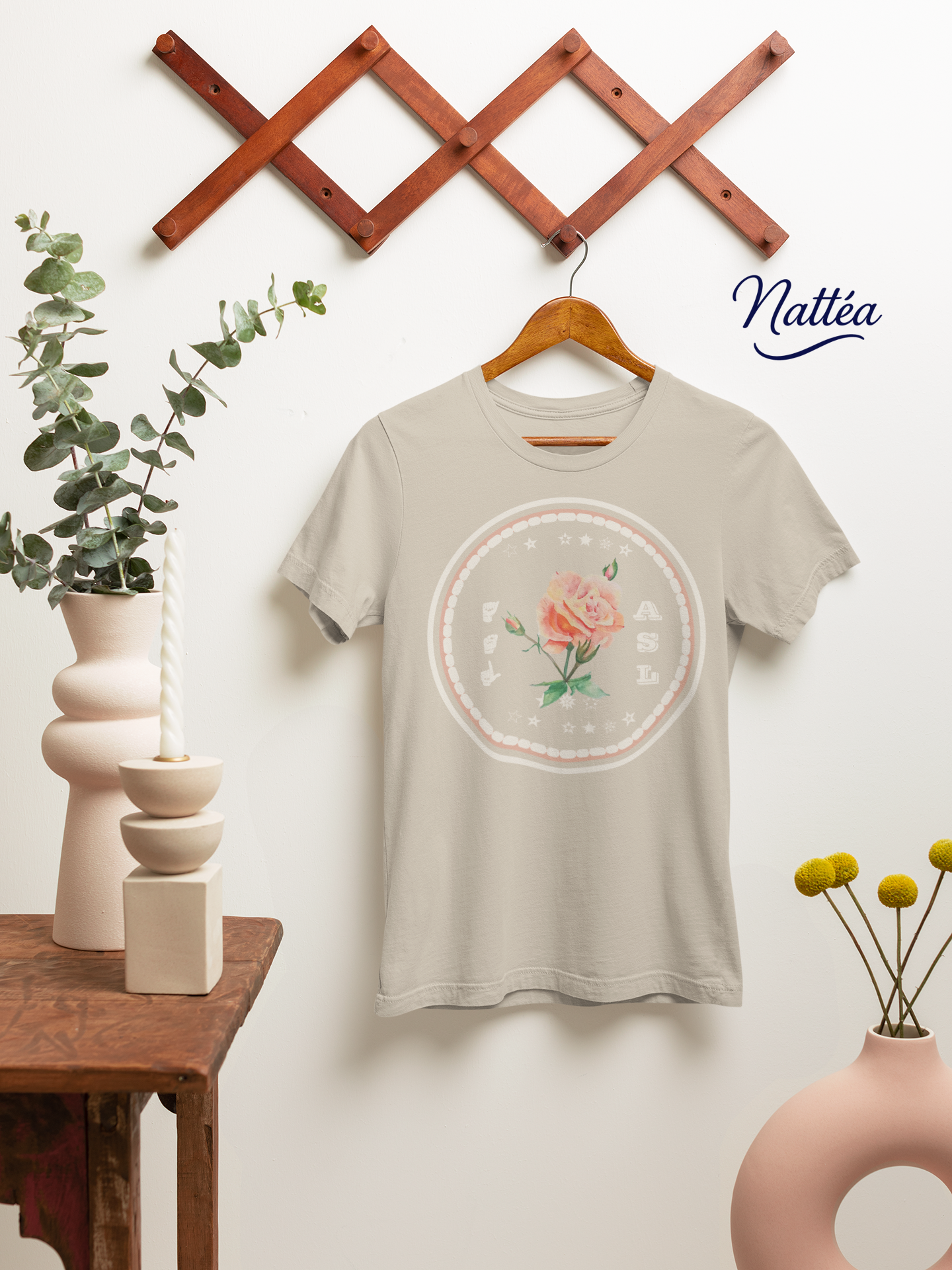 ASL T-Shirt – Pastel Rose Design from Original Art