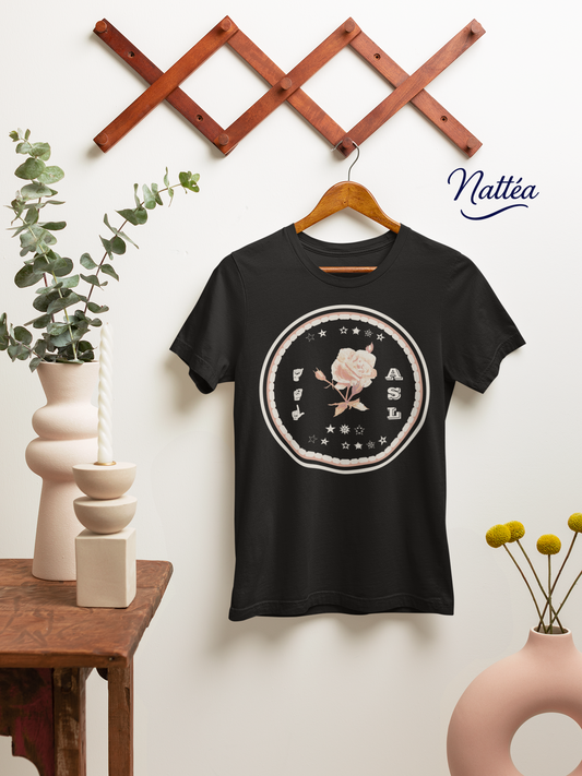 ASL T-Shirt – White Rose Design from Original Art