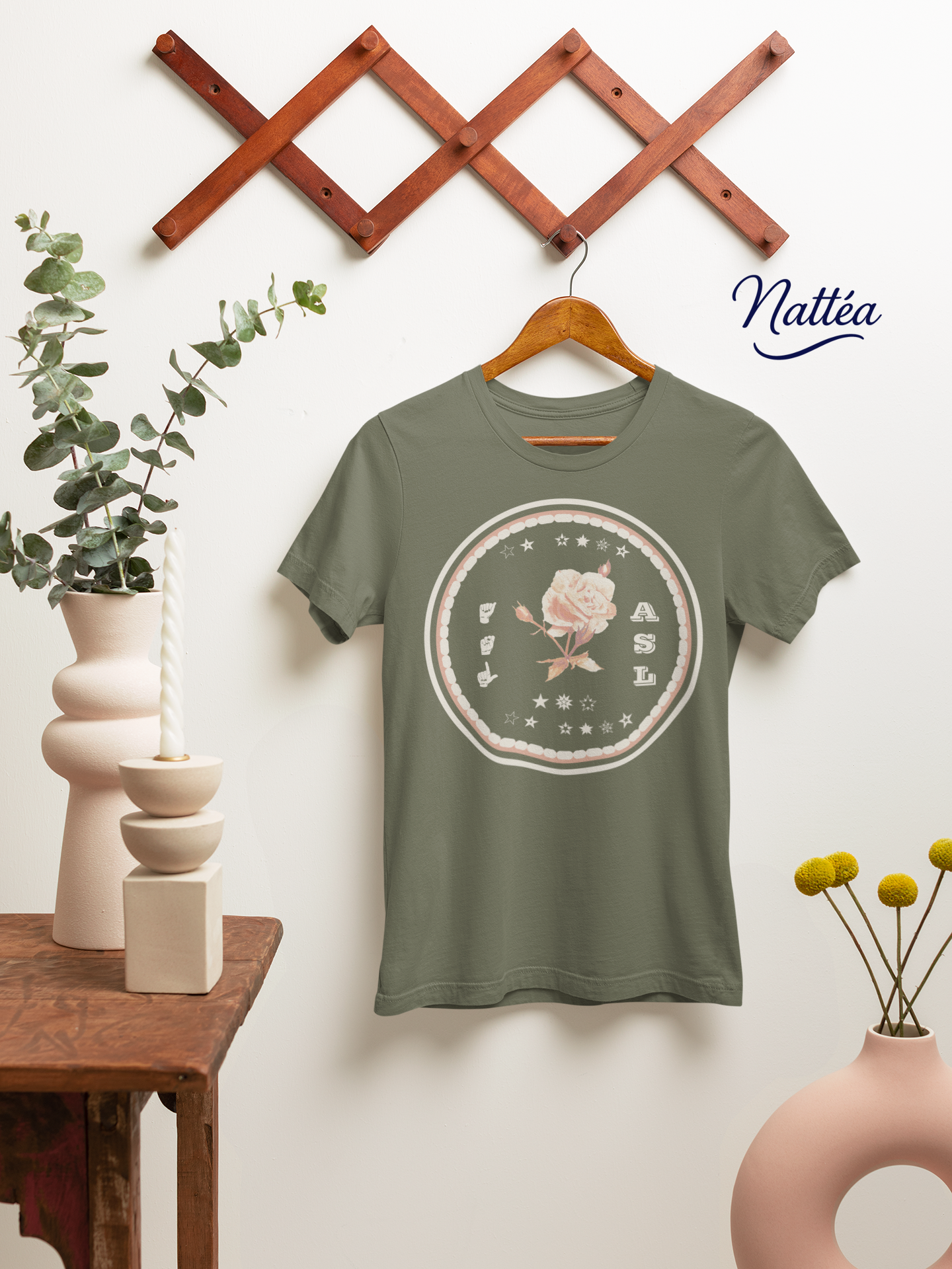 ASL T-Shirt – White Rose Design from Original Art