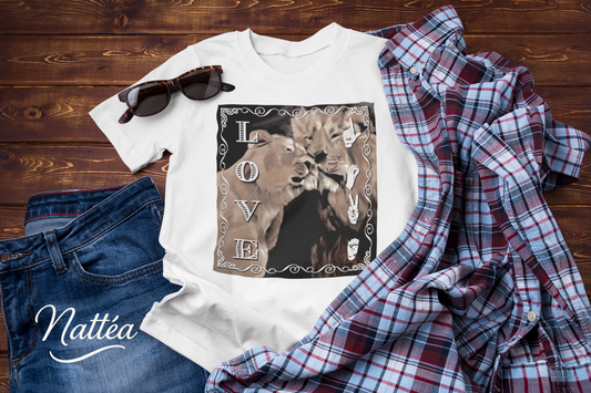 ASL Love T-Shirt – Lion Pair Design from Original Art