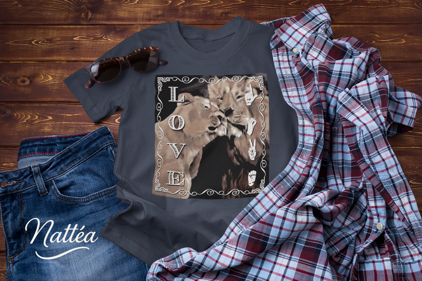 ASL Love T-Shirt – Lion Pair Design from Original Art