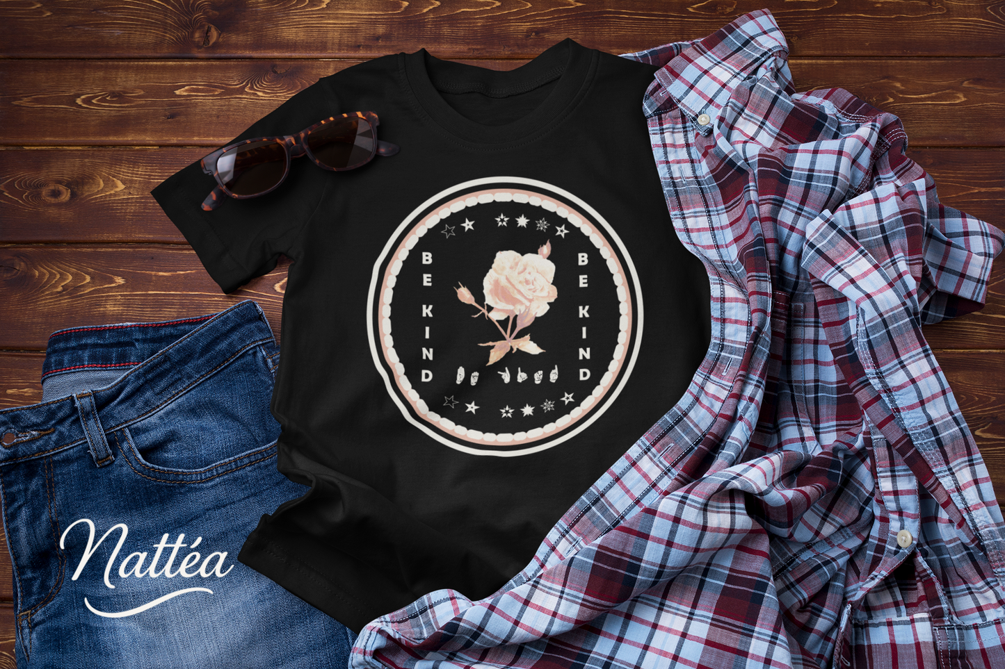 Be Kind ASL T-Shirt – White Rose Design from Original Art