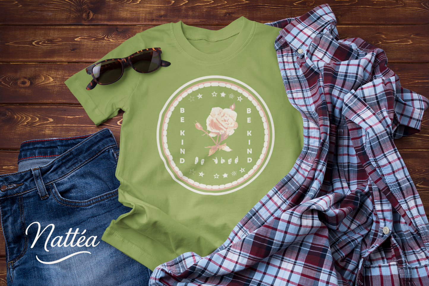 Be Kind ASL T-Shirt – White Rose Design from Original Art