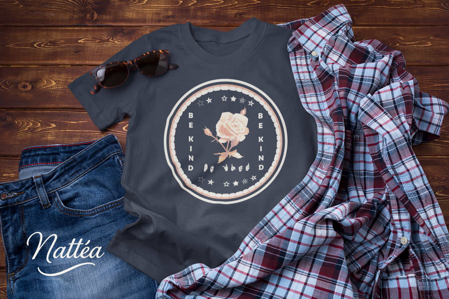 Be Kind ASL T-Shirt – White Rose Design from Original Art