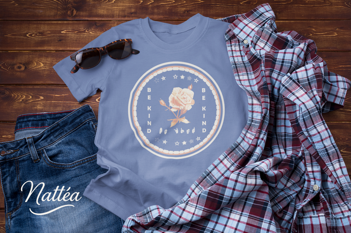 Be Kind ASL T-Shirt – White Rose Design from Original Art