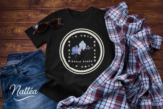 Be Kind ASL T-Shirt – Blue Orchid Design from Original Art
