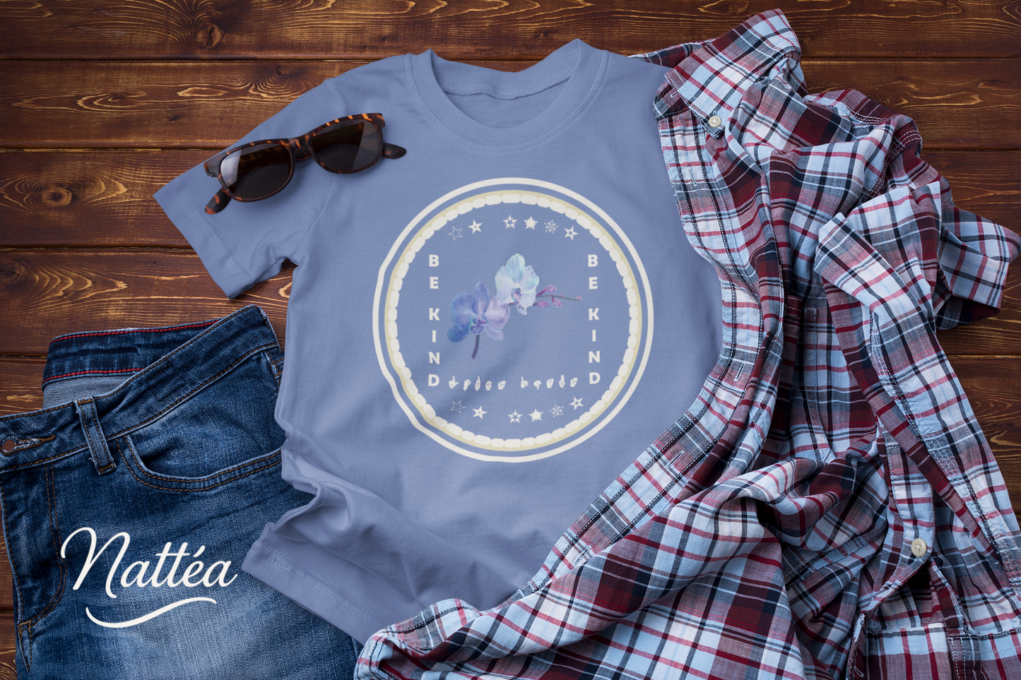 Be Kind ASL T-Shirt – Blue Orchid Design from Original Art