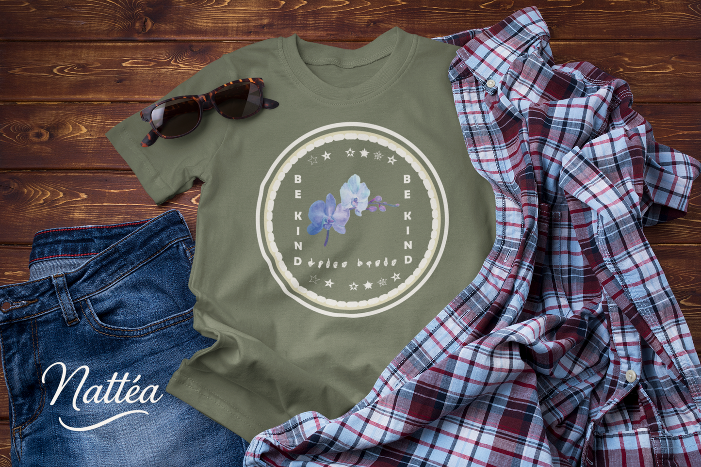 Be Kind ASL T-Shirt – Blue Orchid Design from Original Art