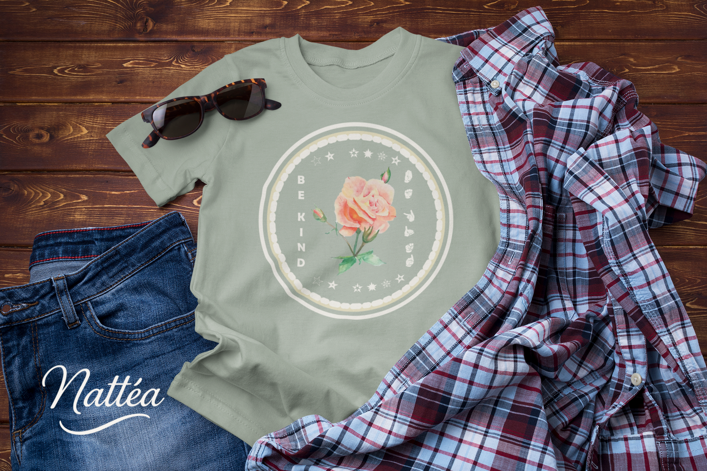 Be Kind ASL T-Shirt – Patel Rose Design from Original Art