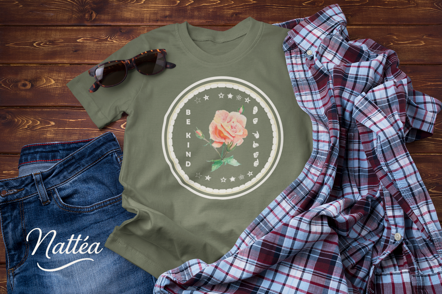 Be Kind ASL T-Shirt – Patel Rose Design from Original Art