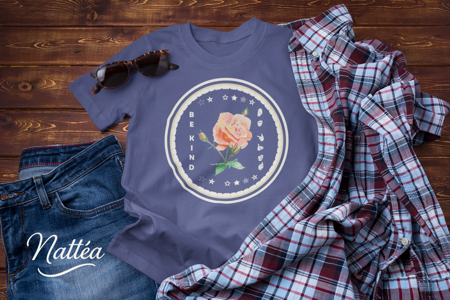 Be Kind ASL T-Shirt – Patel Rose Design from Original Art