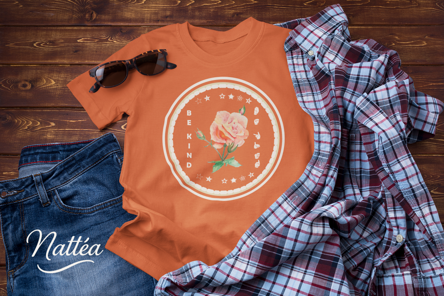 Be Kind ASL T-Shirt – Patel Rose Design from Original Art