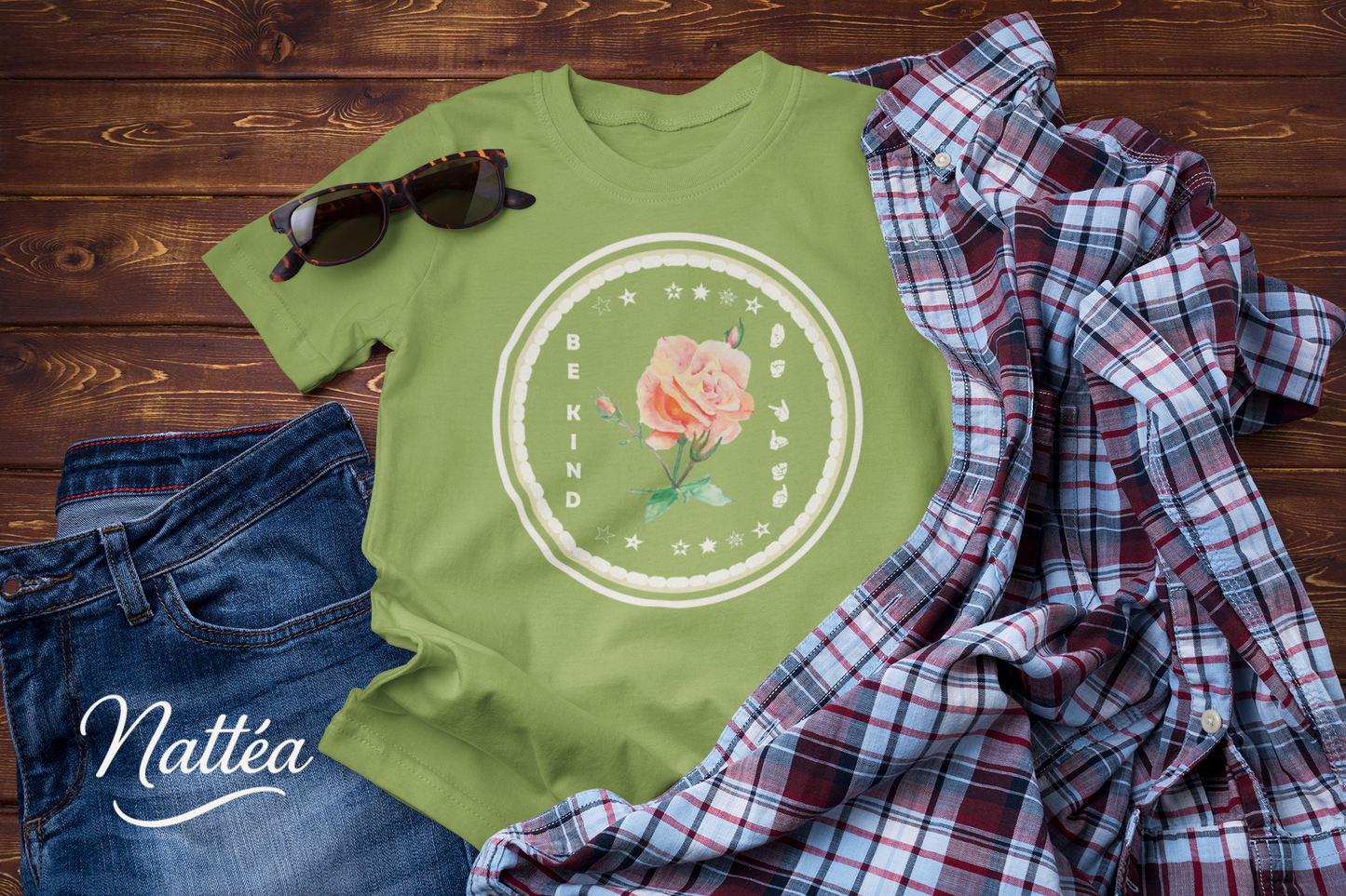 Be Kind ASL T-Shirt – Patel Rose Design from Original Art