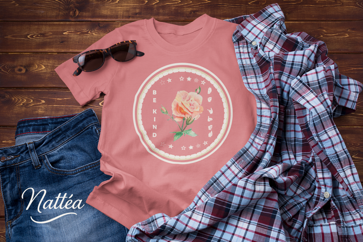 Be Kind ASL T-Shirt – Patel Rose Design from Original Art