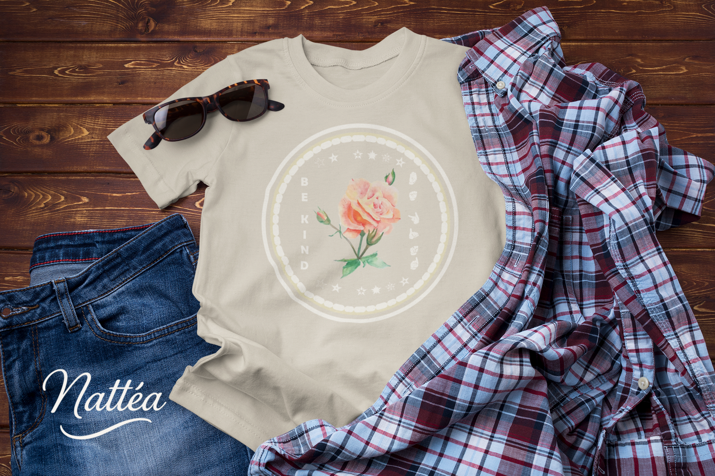 Be Kind ASL T-Shirt – Patel Rose Design from Original Art