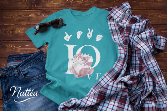ASL Love and Rose Art T-Shirt – Inspired by Original Oil Painting