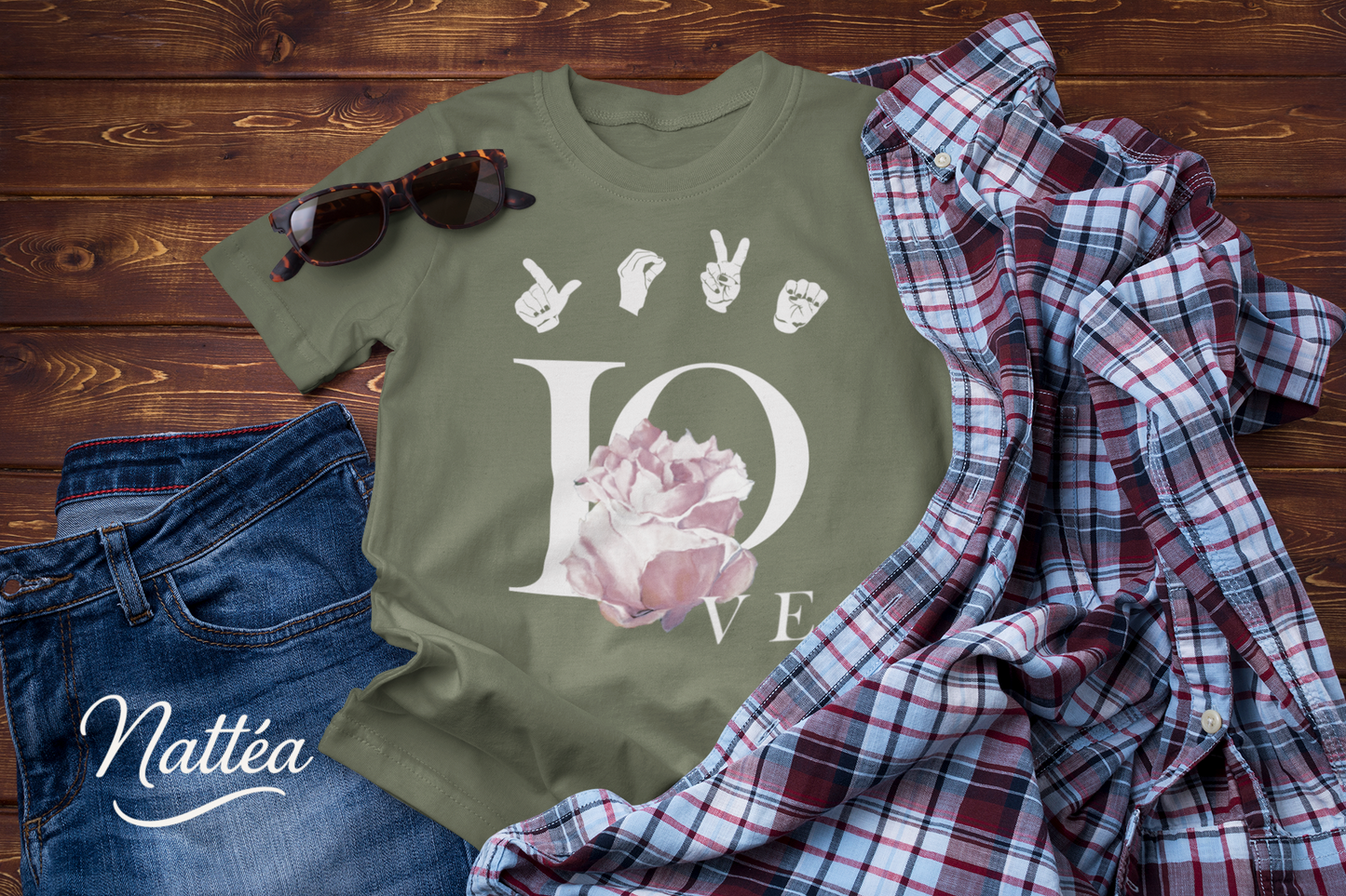 ASL Love and Rose Art T-Shirt – Inspired by Original Oil Painting