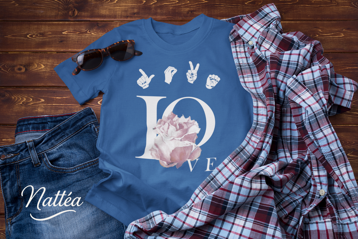 ASL Love and Rose Art T-Shirt – Inspired by Original Oil Painting