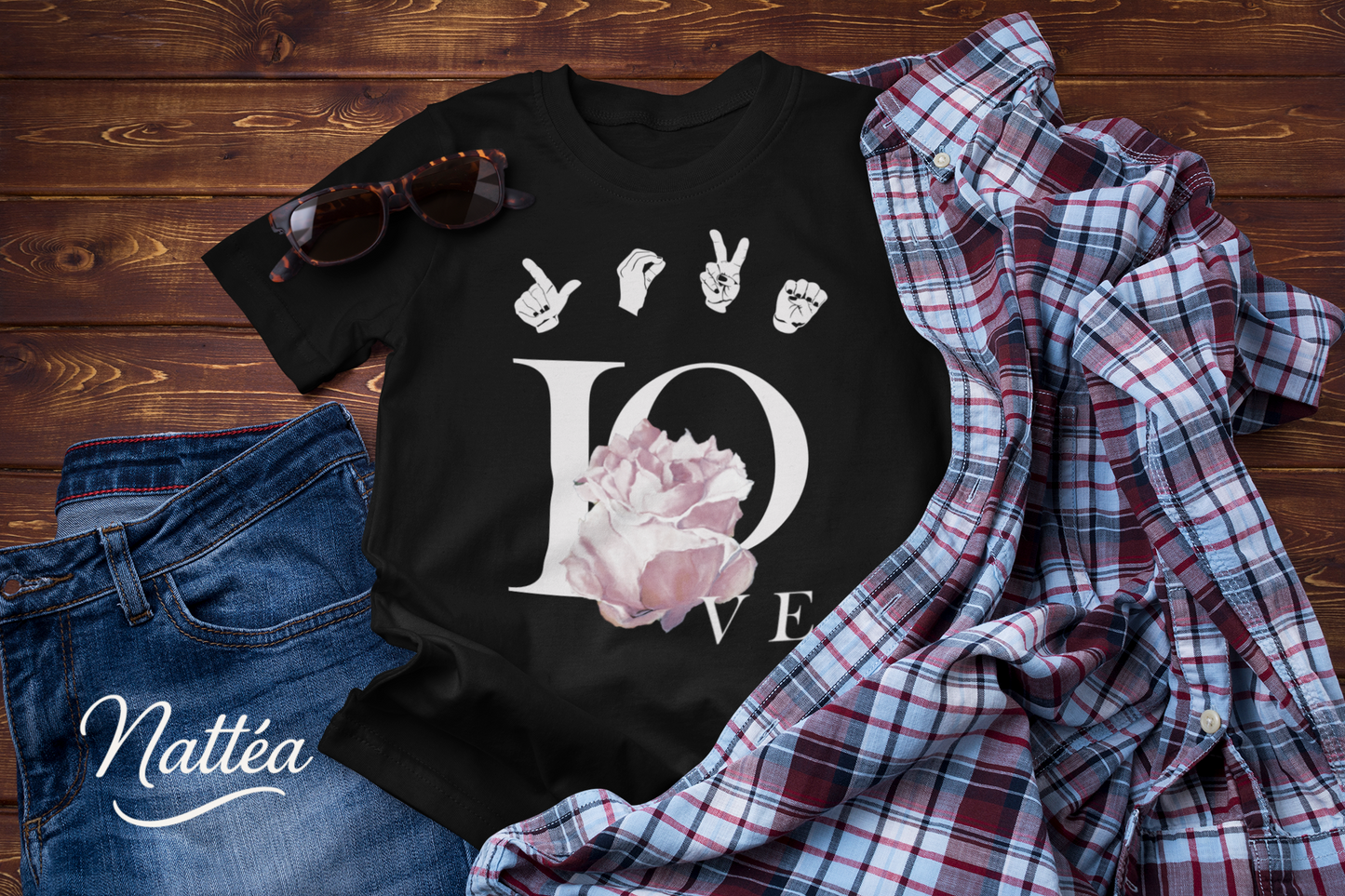ASL Love and Rose Art T-Shirt – Inspired by Original Oil Painting