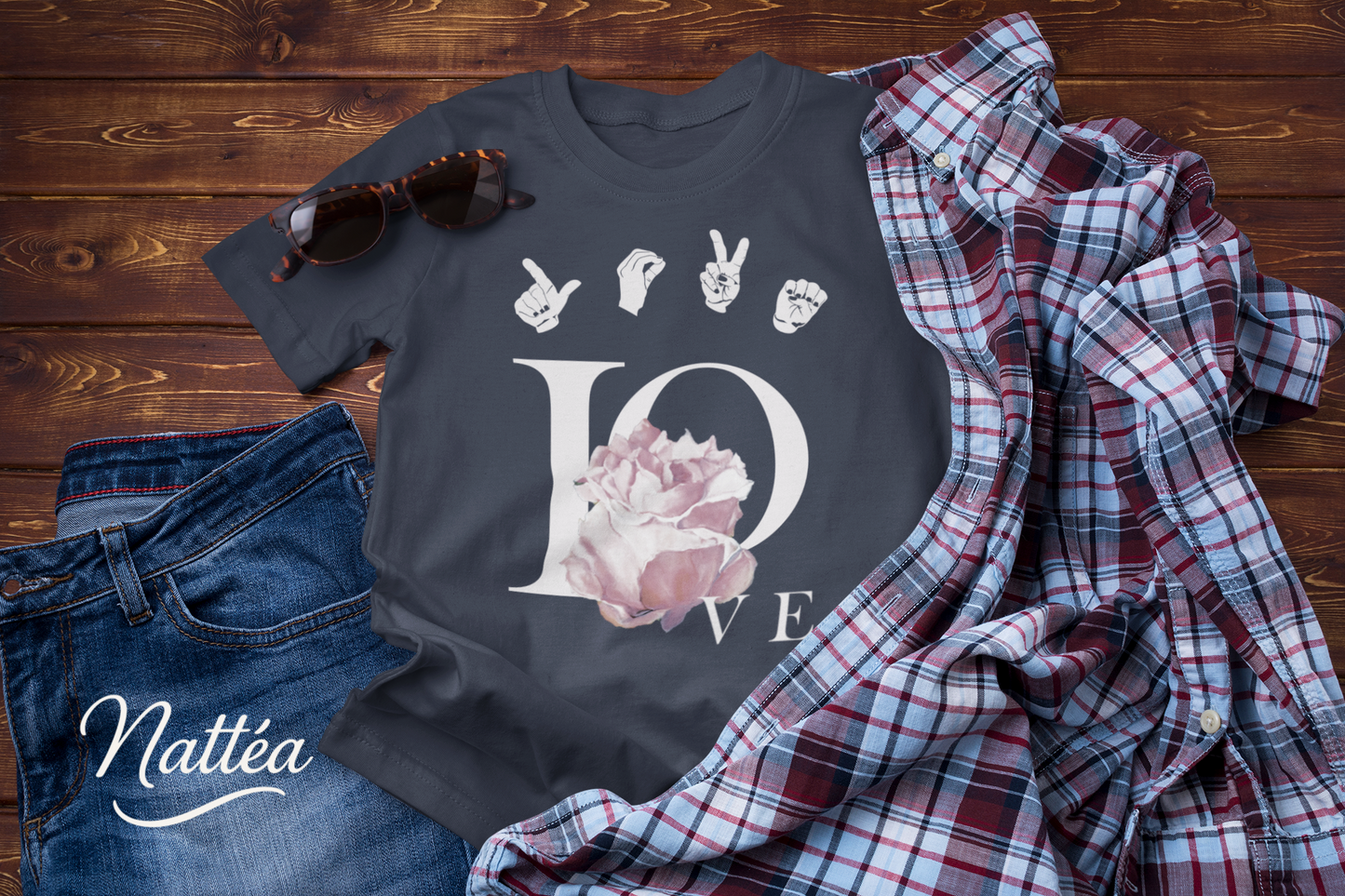 ASL Love and Rose Art T-Shirt – Inspired by Original Oil Painting