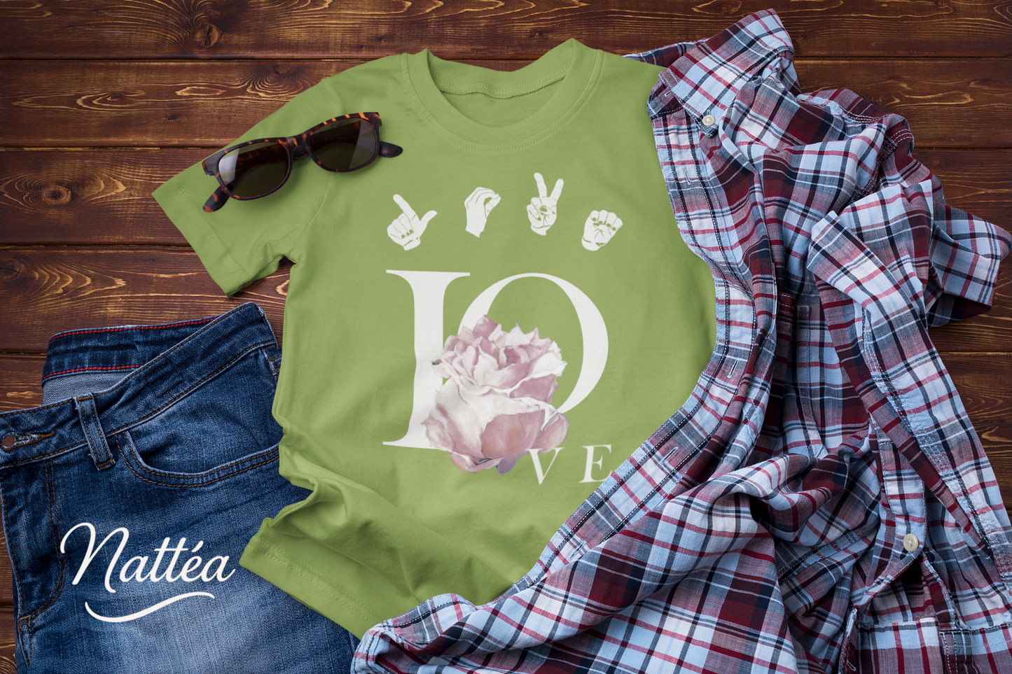 ASL Love and Rose Art T-Shirt – Inspired by Original Oil Painting