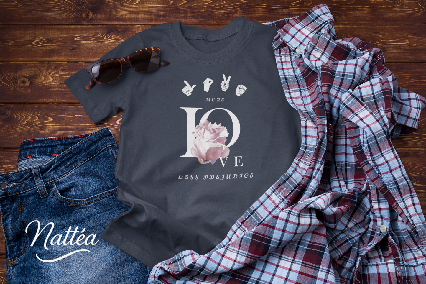 ASL Style More Love less prejudice  Rose Art Tee – Inspired by Original Oil Painting