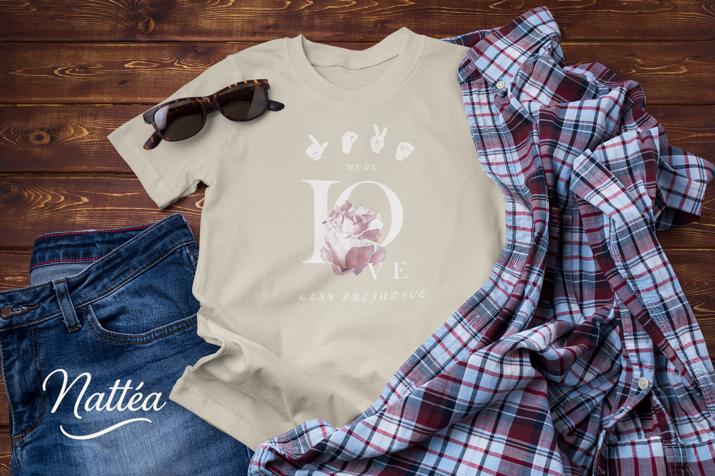 ASL Style More Love less prejudice  Rose Art Tee – Inspired by Original Oil Painting