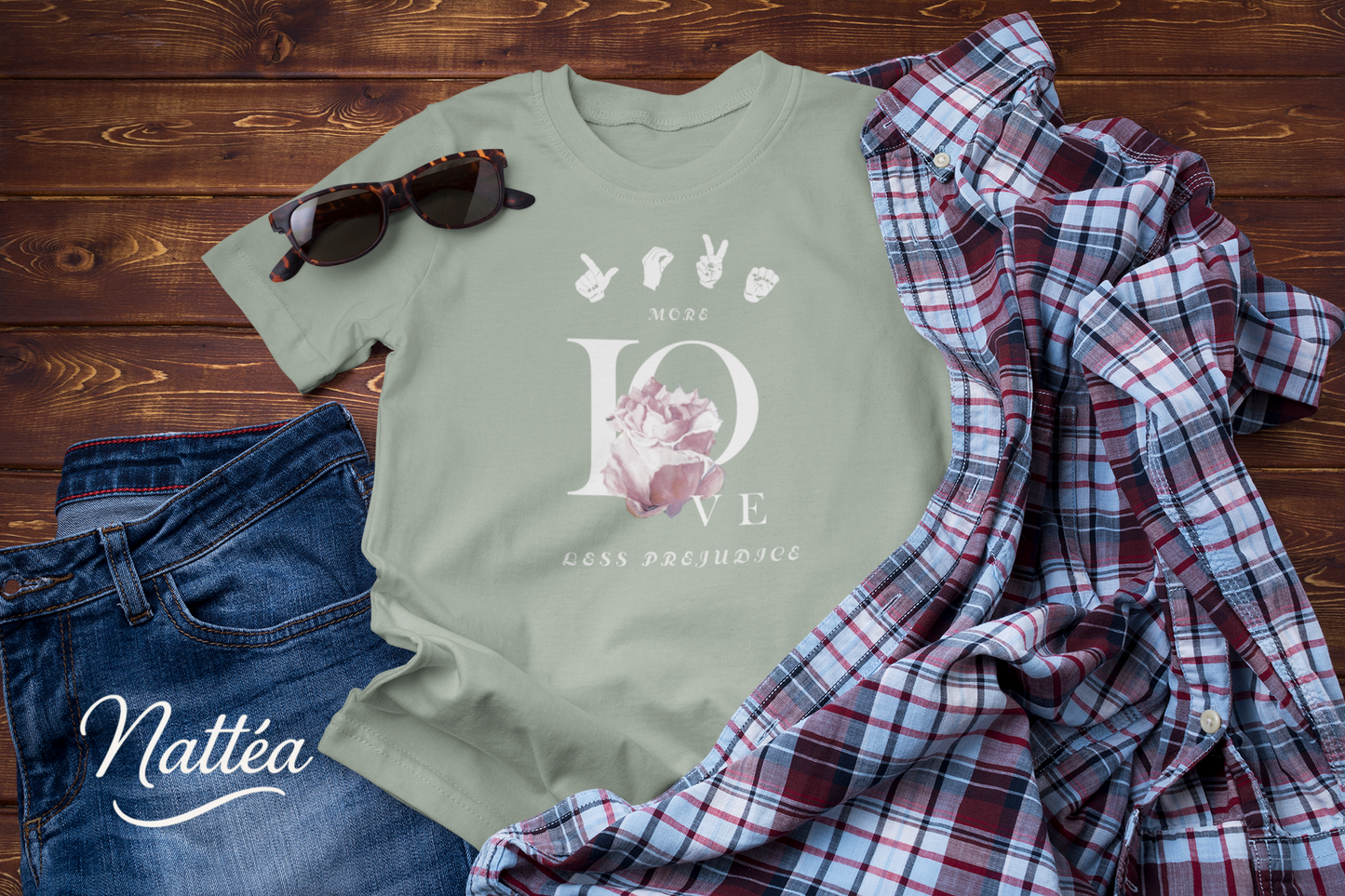 ASL Style More Love less prejudice  Rose Art Tee – Inspired by Original Oil Painting