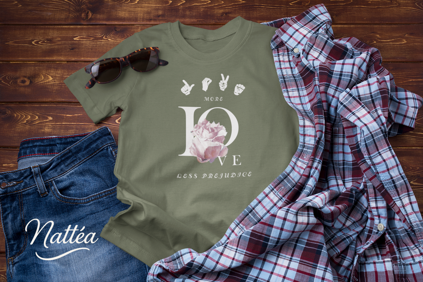 ASL Style More Love less prejudice  Rose Art Tee – Inspired by Original Oil Painting