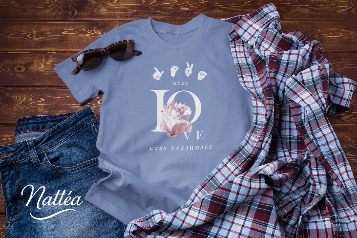 ASL Style More Love less prejudice  Rose Art Tee – Inspired by Original Oil Painting