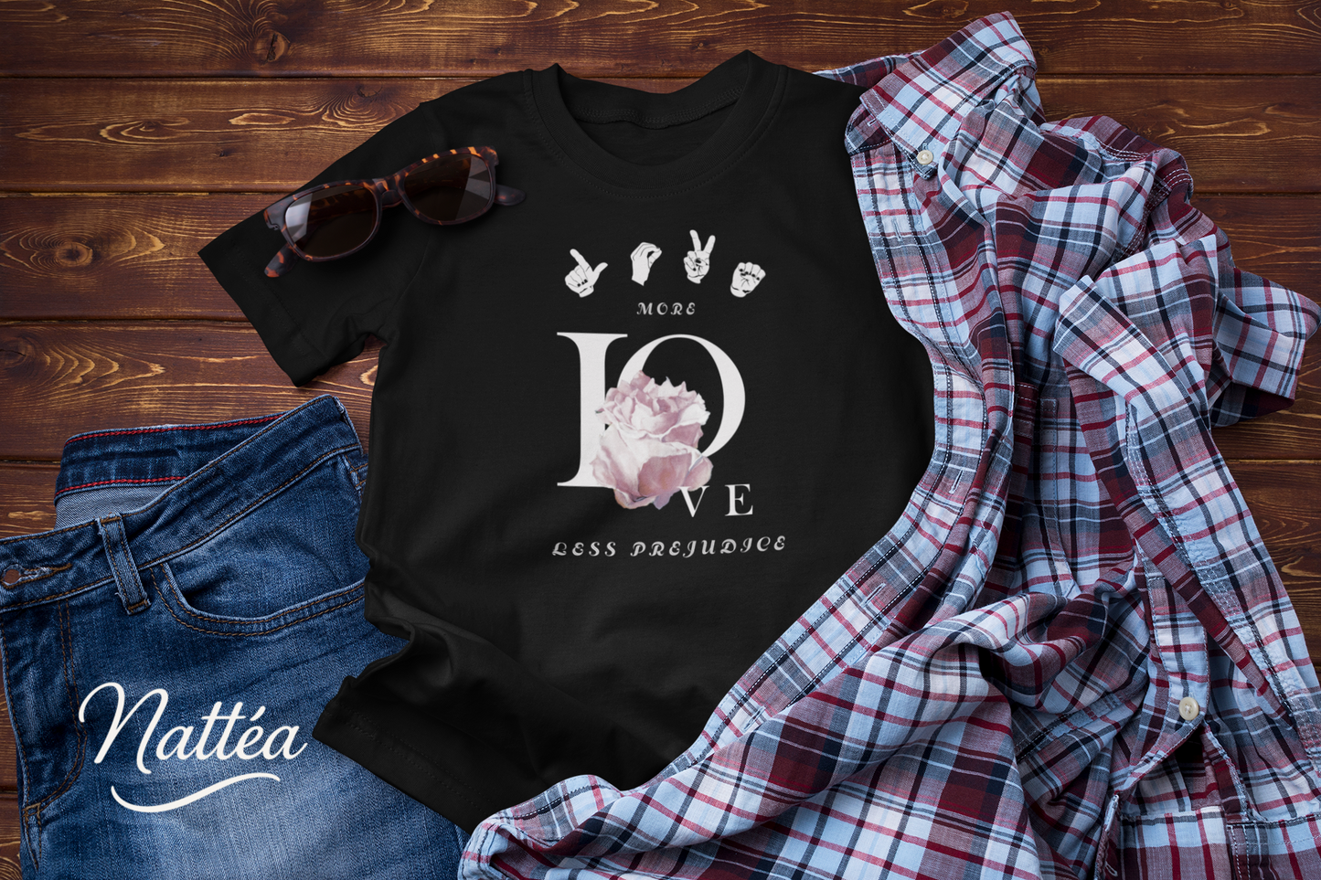 ASL Style More Love less prejudice  Rose Art Tee – Inspired by Original Oil Painting