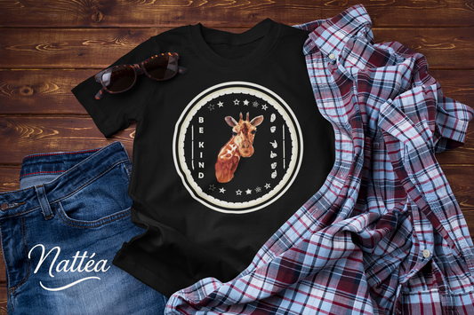 Be Kind ASL T-Shirt – Giraffe Design from Original Watercolor Painting