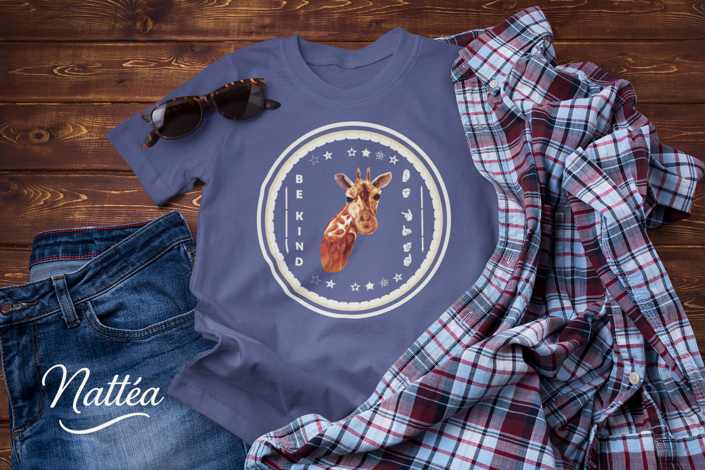 Be Kind ASL T-Shirt – Giraffe Design from Original Watercolor Painting