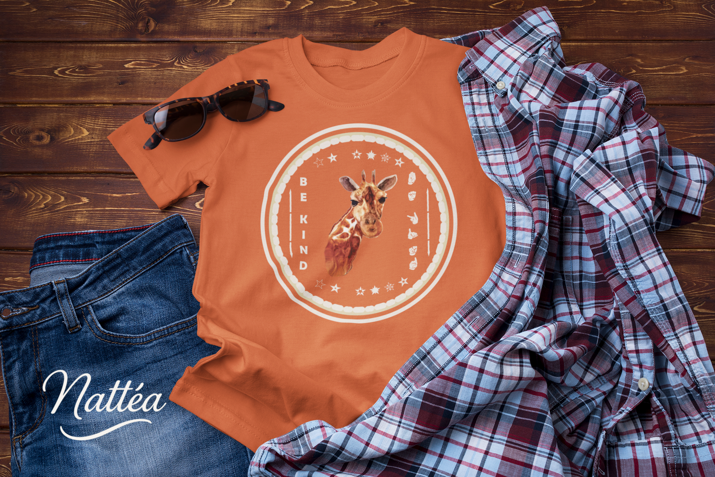 Be Kind ASL T-Shirt – Giraffe Design from Original Watercolor Painting