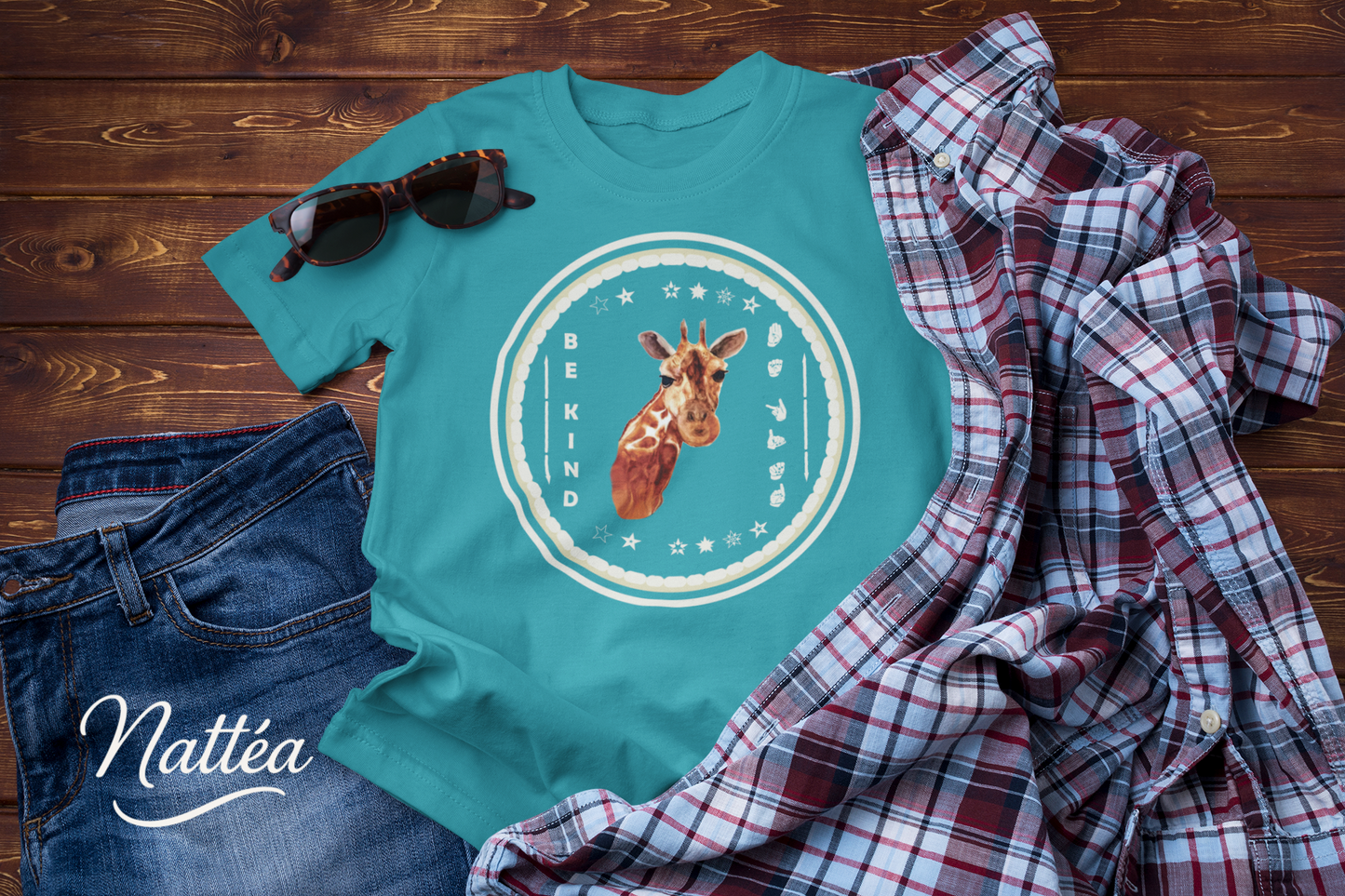 Be Kind ASL T-Shirt – Giraffe Design from Original Watercolor Painting