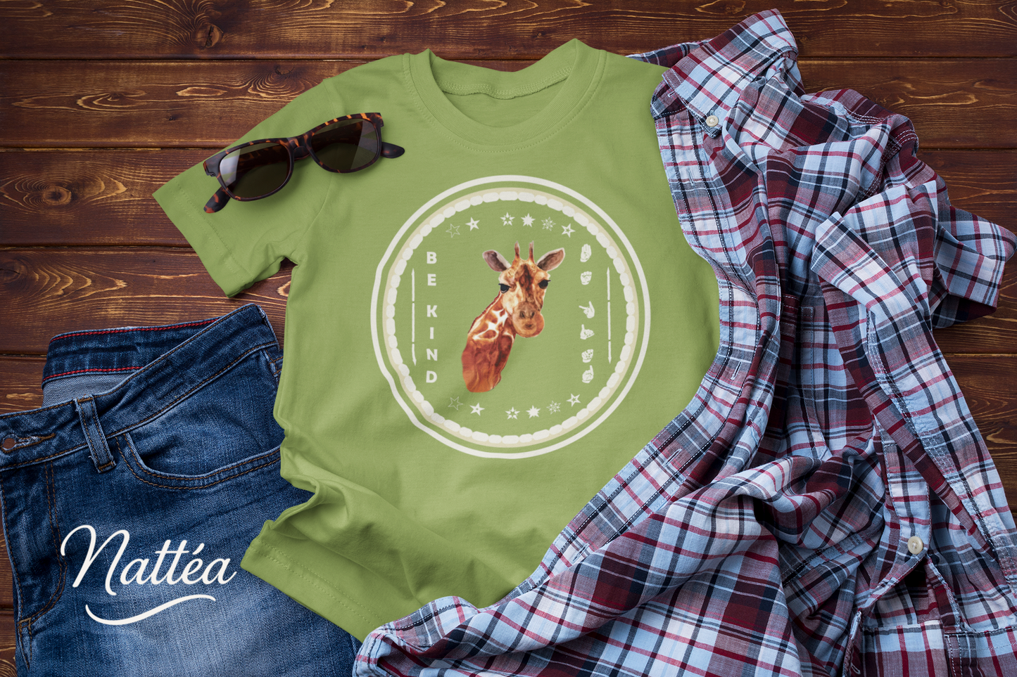 Be Kind ASL T-Shirt – Giraffe Design from Original Watercolor Painting
