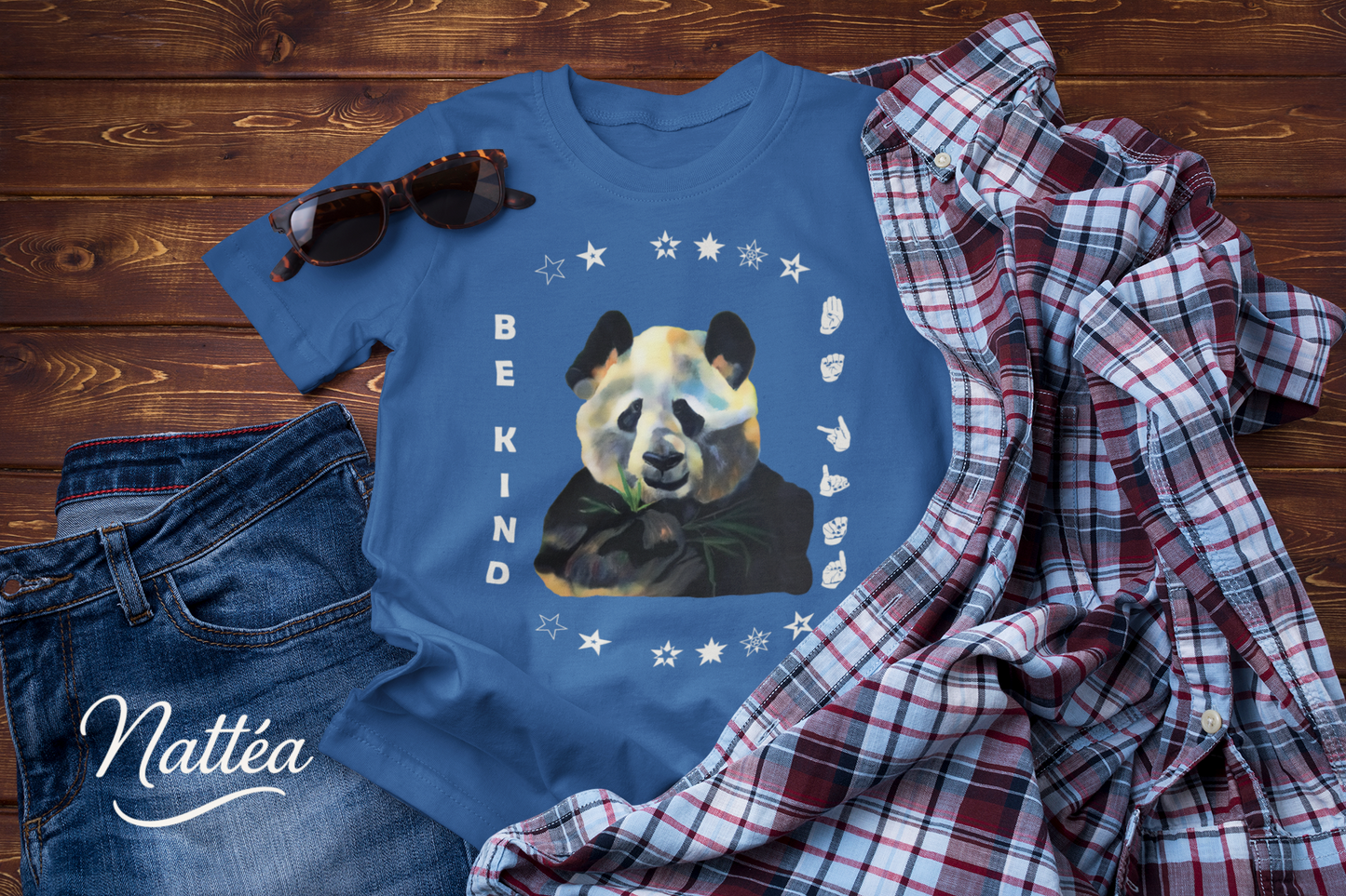 Be Kind ASL T-Shirt – Panda  Design from Original Oil Painting