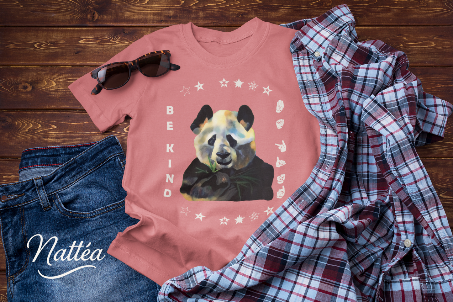 Be Kind ASL T-Shirt – Panda  Design from Original Oil Painting