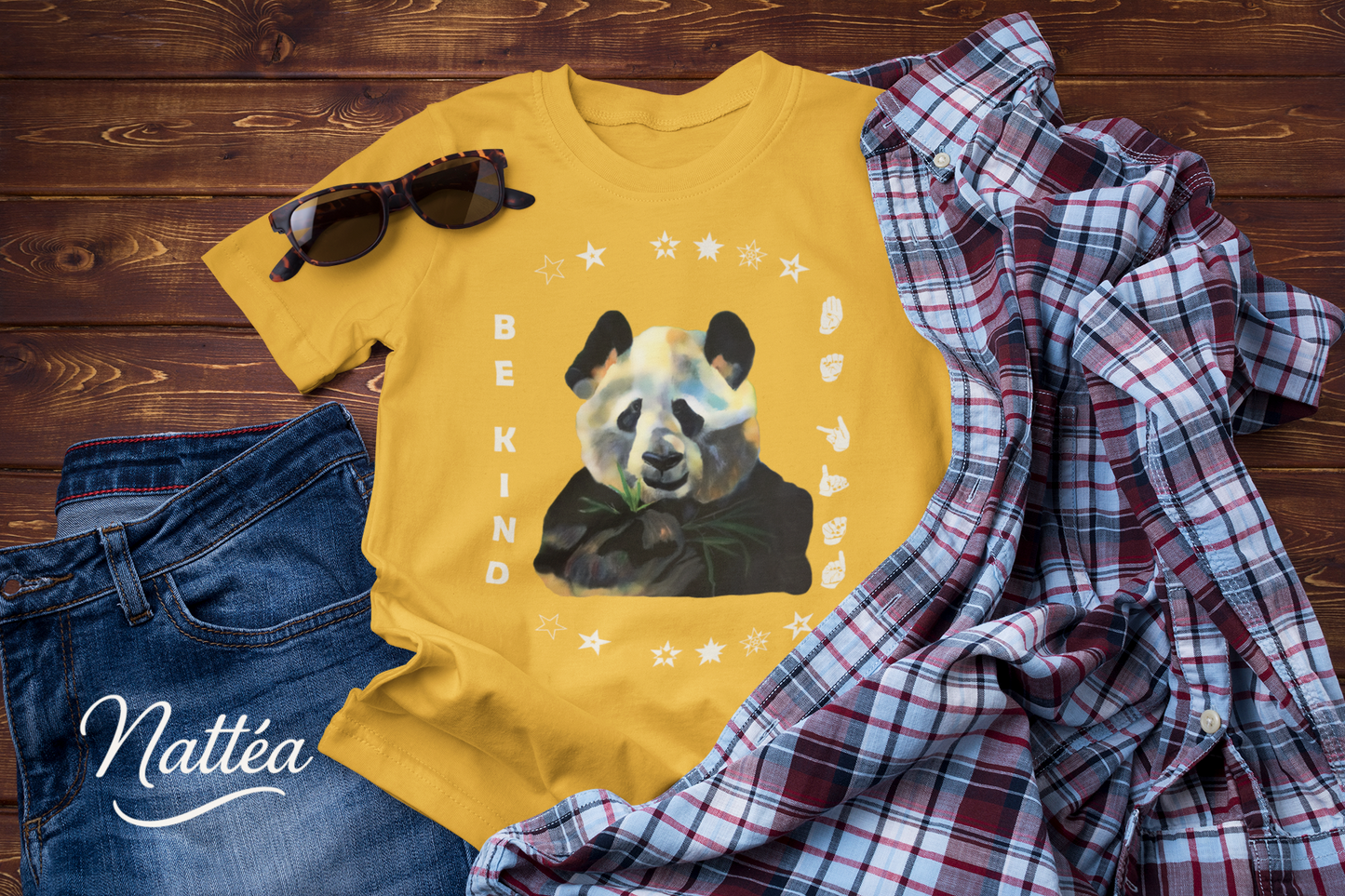 Be Kind ASL T-Shirt – Panda  Design from Original Oil Painting