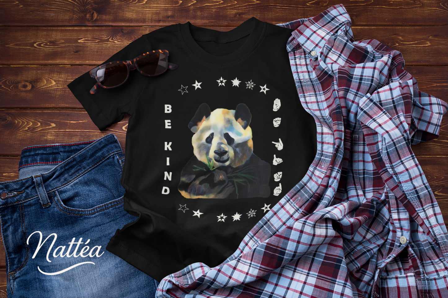 Be Kind ASL T-Shirt – Panda  Design from Original Oil Painting