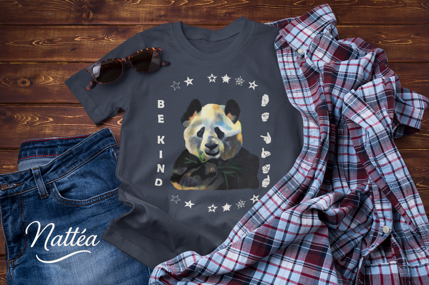 Be Kind ASL T-Shirt – Panda  Design from Original Oil Painting