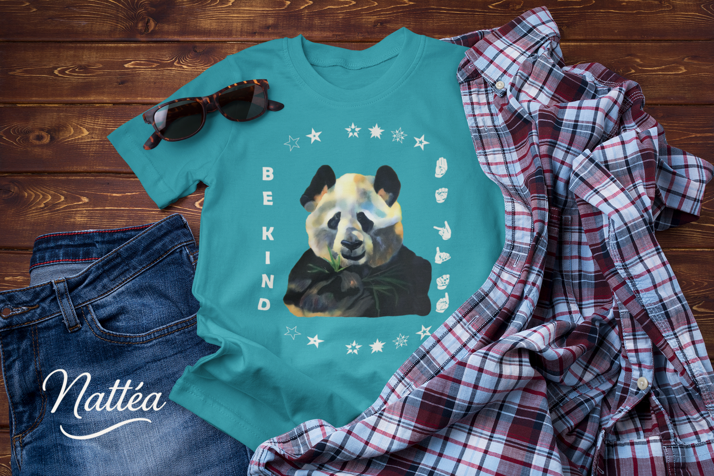 Be Kind ASL T-Shirt – Panda  Design from Original Oil Painting