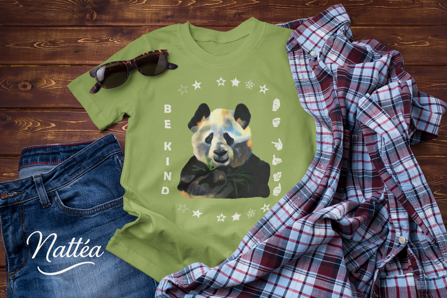 Be Kind ASL T-Shirt – Panda  Design from Original Oil Painting