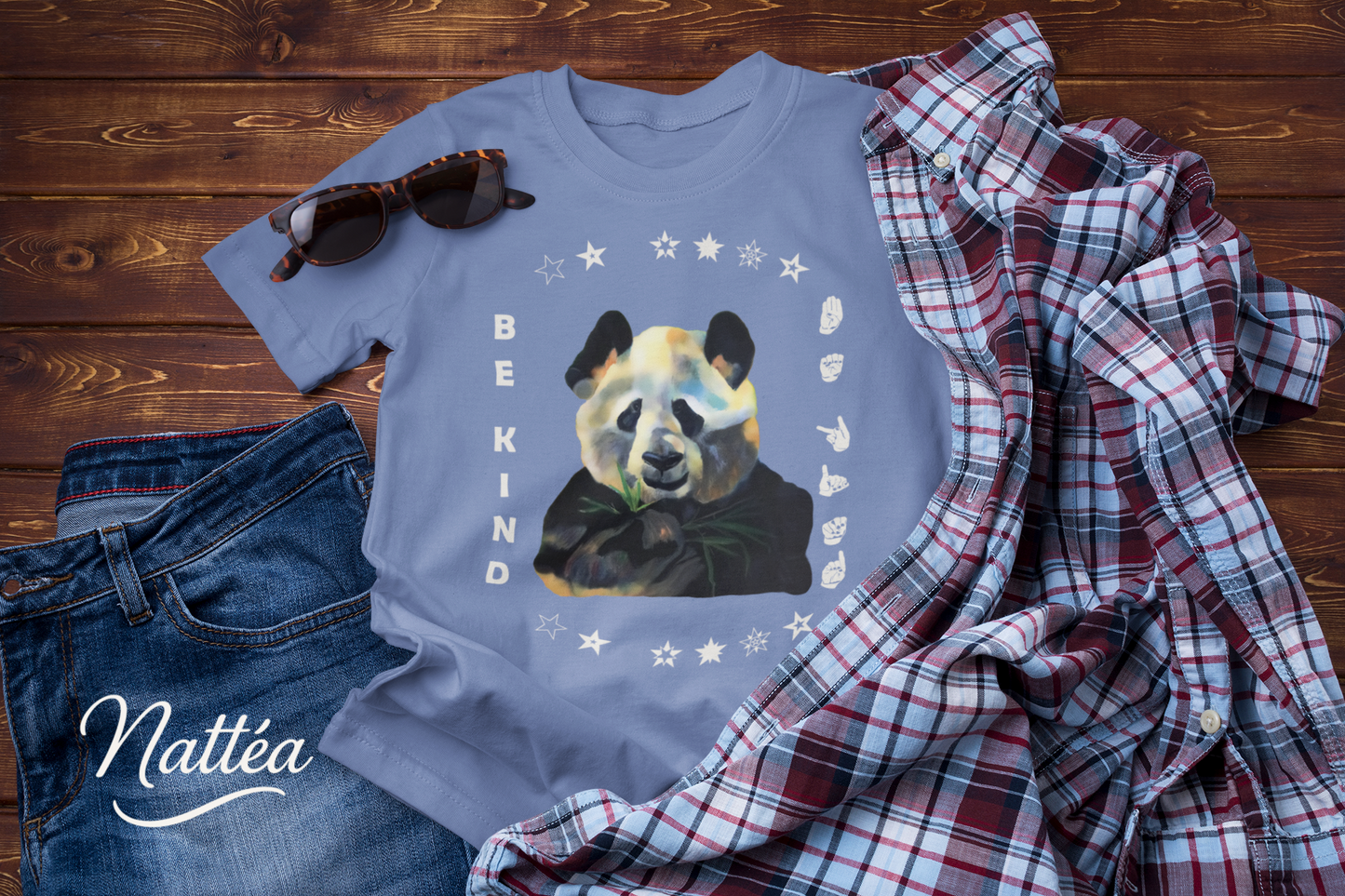 Be Kind ASL T-Shirt – Panda  Design from Original Oil Painting
