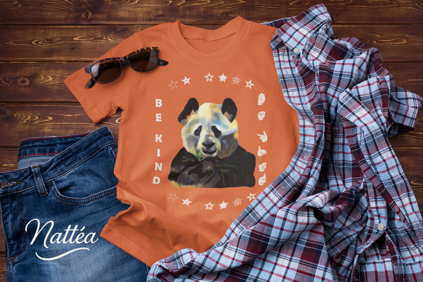 Be Kind ASL T-Shirt – Panda  Design from Original Oil Painting